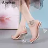 Сандалии Aneikeh 2022 летняя мода горный хрусталь четкие ПВХ прозрачные сандалии женские туфли Peep Toe Spike каблуки высокие 41 42 220121