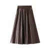 Vintage PU Faux Cuir Jupe Longue Jupe Femme Mujer Faldas Casual Mode Streetwear Noir Femme Jupes Saias Solide Couleur Q3362 Y1214