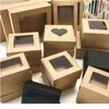 50pcs Nowy papierowy ślub pudełko prezentowe pudełko Kraft Candy Pvc Windows Boxes