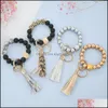 Porte-clés Accessoires de mode Bracelet de perles en bois givré noir Porte-clés Modèle Gland Pendentif Bracelets Femmes Fille Porte-clés Dragonne 7