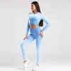Adapt Ombre Seamless Yoga Outfitsセット女性スポーツスーツスポーツスポーツウェアジムセットロングスリーブクロップトップランニングレギンスフィットネス2219659