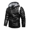Mode Hooded Leather Jacket Men Winter Dikke Warm Casual Coats Men PU Motorfietsjack plus fluwelen Faux Leather Coat 201127
