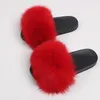 Ethel Anderson Real Plush Fox Fur Slides Kvinnor Sommar Slippers Beach Fluffy 100% Real Raccoon Fur Flip Flops Sandaler Skor X1020