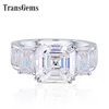 TransGems Solid 18K White Gold 10mm Asscher Cut GH Color Moissanite Verlovingsring voor vrouwen met smaragdgroene gesneden accenten Y200620