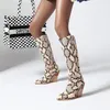 부츠 여성 무릎 높은 활주로 뾰족한 발가락 겨울 따뜻한 오토바이 파이썬 뱀 패턴 chunky heels botas mujer 2021 fashion11