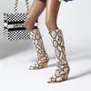 Boots Women Knee High Runway Pointed Toe Winter Warm Motorcycle Python Snake Pattern Chunky Heels Botas Mujer 2021 Fashion11