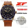 ZF Bronze A2824 Automatyczny Zegarek Mens 43mm Blue Dial Aged Brown Leather Strap Best Edition Puretime PTTD C09