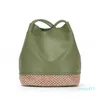 Mode enkel design singel axel crossbody väska äkta läder kvinnliga hinkväskor vävda lapptäcke handväskor