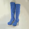 Olomm 2020 Donne di Inverno Della Piattaforma Sopra Gli Stivali Al Ginocchio Sexy Sottili Tacchi Alti Stivali Punta Rotonda Cielo-Blu Scarpe Da Donna Più Il Formato DEGLI STATI UNITI 5-201