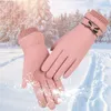 Fünf Finger Handschuhe Winter Frauen Mit Schleife Wasserdichte Dame Fäustlinge Winddicht Interne Plüsch Warm Touch Screen Radfahren Fahren Fäustlinge1