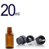 Bottiglie di olio essenziale vuote in fiala di vetro ambrato da 20 ml con riduttore per orifizio e tappo nero per oli essenziali cosmetici Prodotti chimici Colonia Profumo