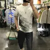 New Men's Trend Short Sleeved T-shirt Printing Slim Fit Summer Casual Tees Elastic Letter Personalized Flower Top Handsome Male Clothing M-4XL