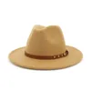 Hiver hiver rétro Panama chapeau avec boucle de ceinture femmes hommes plat large bord Fedora casquette laine feutre Jazz fête formelle Trilby Sombrero