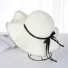 New Women's Summer Wave Design White Wide Brim Raffia Straw Hat with Ribbons Female Boho Big Floppy Sun Hats for The Beach Y200714