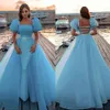 Unique Organza Mermaid Prom Dresses Poet Short Sleeve Princess Evening Dress Illusion Back Sequins Party Gowns