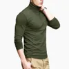 Men Fashion T Shirt Tees Slim Tops Male Stretch Tshirt Turtleneck Long Sleeve Tee Shirts High Collar Mens Cotton Tees 201116