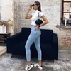 Stretch taille haute Jeans femmes nouveau Skinny Slim mode Denim crayon pantalon en plastique taille levage neuvième pantalon 201223