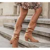 women boots[DÉGAGEMENT] Plate-forme Cowboy Bottes Femmes Chaussures Automne Hiver Fourrure En Cuir Bottes De Mode Bout Rond Talons Hauts Dames Chaussures