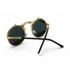 Vintage Round Mens Flip up Sunglasses Women Men Retro Punk Style Eyewear Steampunk Metal Frame Male UV400 Black Sun Glasses