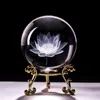 60mm 3D Carving Crystal Ball Paperweight met Stand Genezing Meditatie Glazen Bol Fengshui Home Decor Ornamenten Lotus Flower 201125