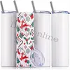 US Stock SubliMation Blanks Straight Tumbler 20 Oz Rostfritt stål Dubbelväggisolerad Slim Water Tumbler Cup med lock och halm 496