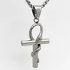 Stainless Steel Religious Gold Silver Charm Pendants Men's Agypt Ancient Egyptian Coiled Snake Ankh Chain Pendant