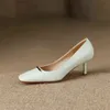 Damen-Lederschuhe, Metall, dekorativ, dick, High Heels, quadratische Zehenkappe, Frühling, Beige, 2 9