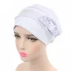Kvinnor Flower Muslim Hair Cap Elastisk Fashion Chemo Cotton Head Wrap Solid Color Hat Headwear Turban Caps1
