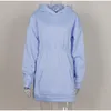 Autumn Hooded Female Sweatshirts Women's Hoodies Dress Long Sleeve Pocket Elastic Waist Hoodie New Streetwear Casual Lady 201019