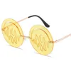 熱い女性のリムレスサングラスの炎ドリサインサンメガネ面白いゴーグルマスカレードラウンドレンズ眼鏡ornamenta A ++