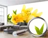 Privé personnalisé toute taille 3d papier peint chambre fleurs jaunes Foral romantique flore décoration soie Photo murale