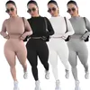 Fashion Women Tracksuits 2 Piece Sportswear Basic Skinny Tracksuist Sólido Casual Casual Calças De Duas Peças Set em 4 cores