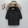 Olekid -30 graus 2020 Rússia inverno para baixo jaqueta para meninas com capuz de pele real longo casaco para meninos 2-12 anos adolescente crianças Outerwear LJ201126