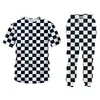 UJWI Plaid noir et blanc Damier Casual Streetwear Sweat-shirt et pantalon Crewneck Sweat à capuche Pulls Hommes Femmes Survêtement LJ201125