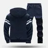 Homens de inverno conjunto casual quente grosso com capuz jaqueta + calças 2 pc conjuntos de lã interna hoodies zíper treino masculino esportes terno outwear 220215