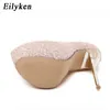 Eilyken 새로운 플랫폼 울트라 하이힐 여성 신발 섹시한 블링 펌프 파티 드레스 신발 블랙 핑크 블루 크기 34-45 201215