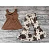 Kinderkleding sets modieuze strik tuniek bell bottom broek koe print baby meisjes zomer boutique kinderoutfits babykleding G0119