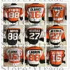 CCM 빈티지 하키 유니폼 27 Ron Hextall 88 Eric Lindros 16 Bobby Clarke 28 Giroux 오렌지 유니폼 1 베르니 부모 7 빌 이발사 레트로 아이스 유니폼 화이트 블랙 스티치