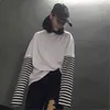 VERSMA 2017 Coreano Harajuku Nero bianco A Righe Hip Hop T-Shirt Uomo Donna Autunno Falso in Due Pezzi Extra Manica Lunga T Shirt Allentata G1229
