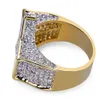 Super Star Gold CZ Bling Pierścień Micro Pave Cubic Cyrkon Symulowany Diament Hip Hop Mens Biżuteria Męskie Pierścienie