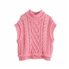 Evfer Women Casuare Za Turtleneck Pink Pullover Vest Autumn Chic Lady Seveless Seaters Girls CuteNitte Jampers 201203
