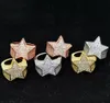 Mens 3D Star 14K Gold Plated Copper Rings Bling Iced Out CZ Stone Star Shape Ring Gold Silver Rosegold Hiphop Jewelry276h
