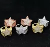 Mens 3D Star 14K Gold Plated Copper Rings Bling Iced Out CZ Stone Star Shape Ring Gold Silver Rosegold Hiphop Jewelry205p