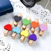 50pcs/lot Cute Colored Wood Clips Heart Shape Clothespins clip 3cm Mini photos clips Creative DIY hand drawing clips Paper Peg LX3406