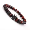 Luxury Micro Pave Crown Charm Wheel Natural Red Tiger Eye Stone Bead Strands Armband för grossist