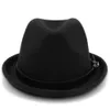 Fashen Men's Feel Fedora Hat for Gentleman Winter Autumn Church Roll Up Brim Homburg Dad Jazz Hat with Fashion Belt Y200714