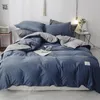 New gray blue 100%cotton Duvet Cover Fitted sheet Bed sheet Set 4pcs Queen/King Twin Size Bedding Sets Bedclothes parure de lit T200706