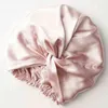 19 Momme Double Layer Mulberry Silk Sleeping Cap Night Sleep For Women Hair Care Long Elastic Bonnet Hat 211229