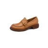 Dress Shoes 2022 Spring Women's Pumps Natural Leather Plus Size 22-25.5cm Cowhide Upper Retro Belt Buckle Loafers Women