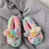 Women's Winter Cotton Shoes Cute Cartoon Unicorn Slippers Casual Warm House Shoes Ladies Plush Slides Female Furry Flip Flops X1020